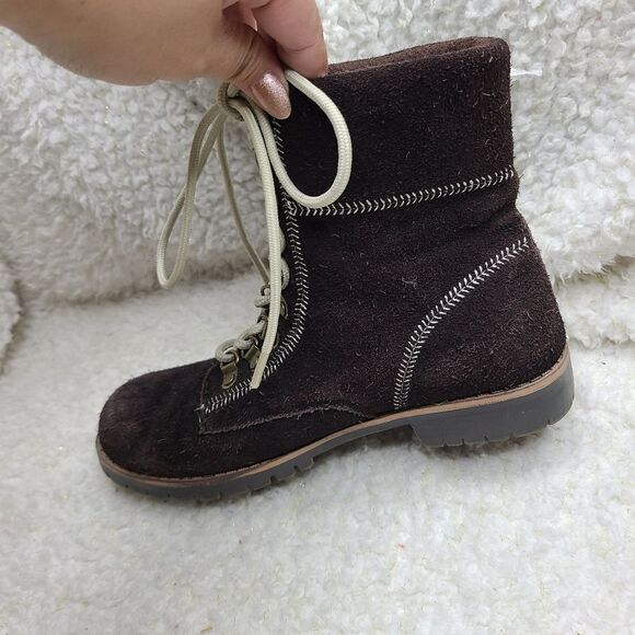 Canda Brown Suede Leather Embroidered Lace-up Fleece Lined Boots sz 38 - Picture 7 of 10